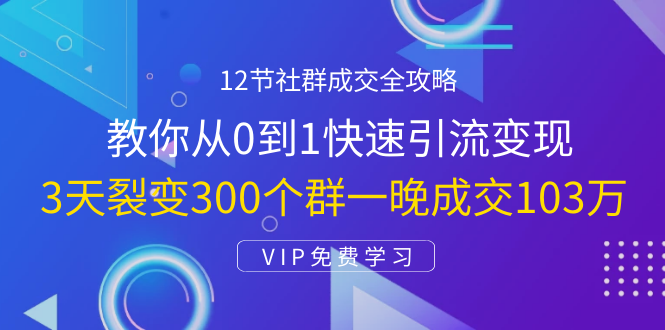 12节社群成交全攻略：从0到1快速引流变现，3天裂变300个群一晚成交103万-51资源库