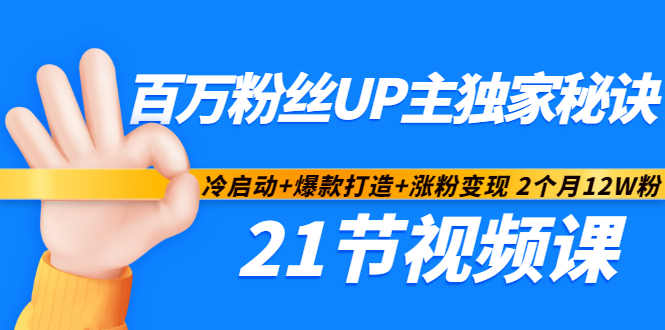 百万粉丝UP主独家秘诀：冷启动+爆款打造+涨粉变现2个月12W粉（21节视频课)-51资源库