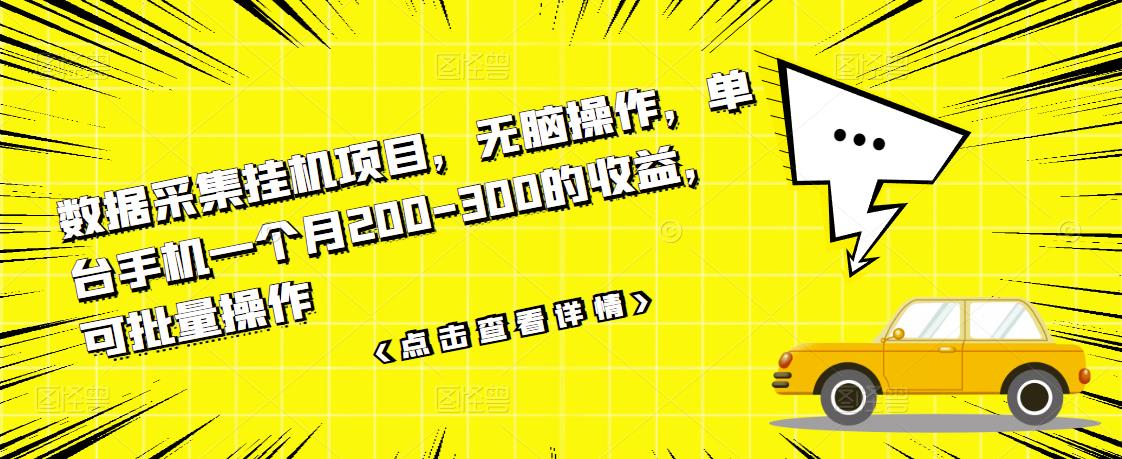 数据采集挂机项目，无脑操作，单台手机一个月200-300的收益，可批量操作-51资源库