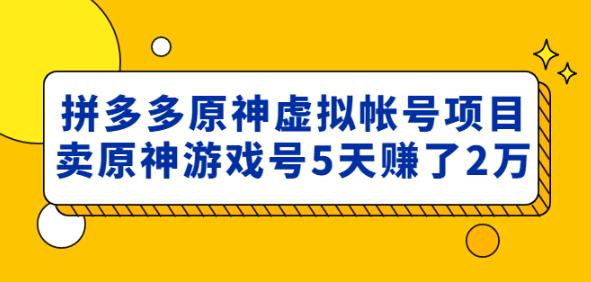 外面卖2980的拼多多原神虚拟帐号项目：卖原神游戏号5天赚了2万-51资源库