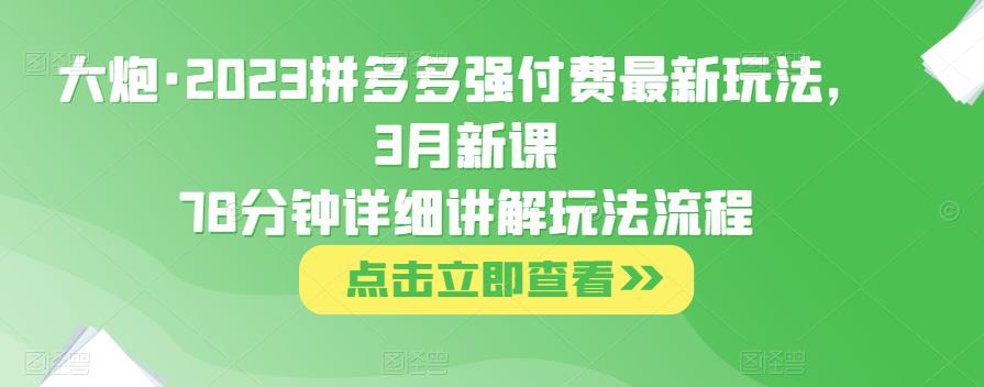 大炮·2023拼多多强付费最新玩法，3月新课​78分钟详细讲解玩法流程-51资源库
