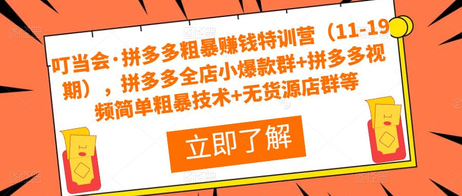 叮当会·拼多多粗暴赚钱特训营（11-19期），拼多多全店小爆款群+拼多多视频简单粗暴技术+无货源店群等-51资源库