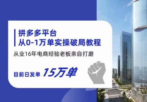拼多多从0-1万单实操破局教程，从业16年电商经验打磨，目前日发单15万单-51资源库