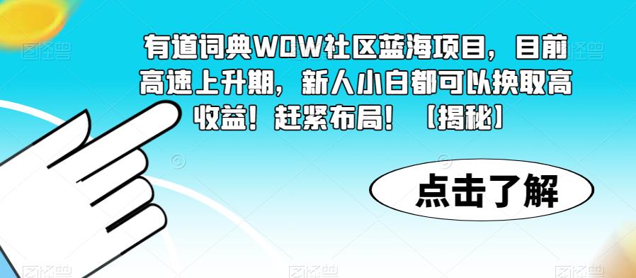 有道词典WOW社区蓝海项目，目前高速上升期，新人小白都可以换取高收益！赶紧布局！【揭秘】-51资源库