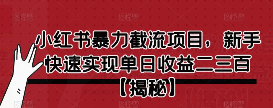 小红书暴力截流项目，新手快速实现单日收益二三百【仅揭秘】-51资源库