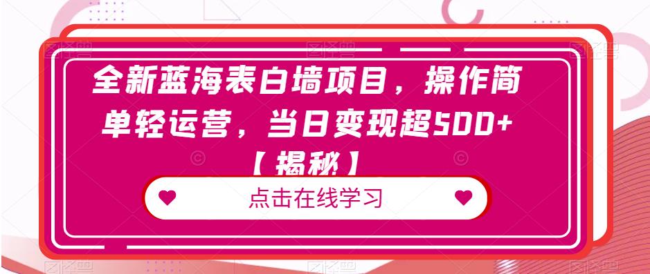 全新蓝海表白墙项目，操作简单轻运营，当日变现超500+【揭秘】-51资源库