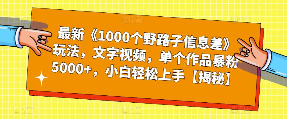 最新《1000个野路子信息差》玩法，文字视频，单个作品暴粉5000+，小白轻松上手【揭秘】-51资源库