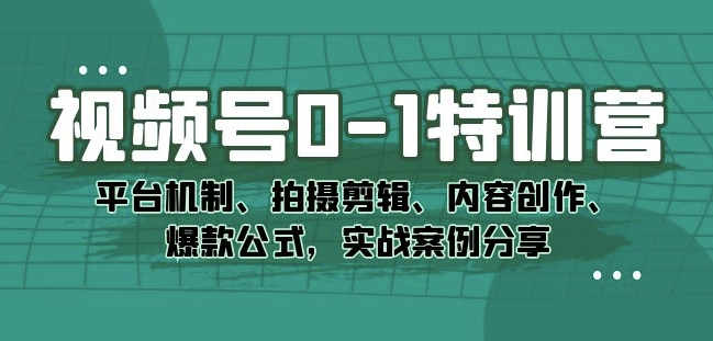 视频号0-1特训营：平台机制、拍摄剪辑、内容创作、爆款公式，实战案例分享-51资源库