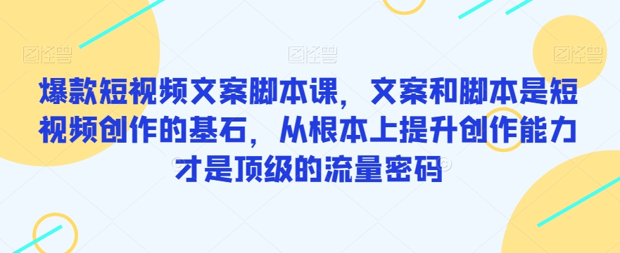 爆款短视频文案脚本课，文案和脚本是短视频创作的基石，从根本上提升创作能力才是顶级的流量密码-51资源库