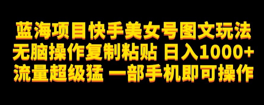 蓝海项目快手美女号图文玩法，无脑操作复制粘贴，日入1000+流量超级猛一部手机即可操作【揭秘】-51资源库
