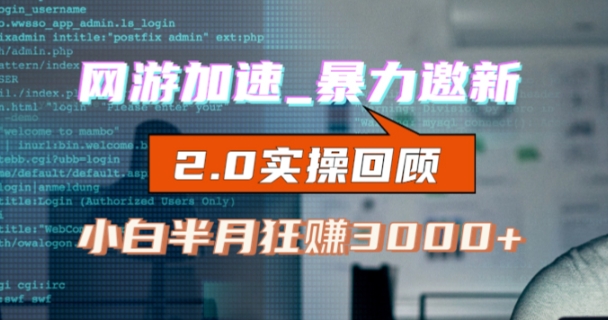 网游加速邀新，狂吃提成，适合小白，首月破千（v2.0版教程）【揭秘】-51资源库