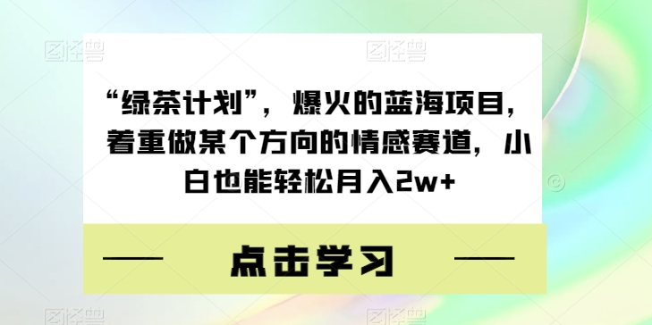 “绿茶计划”，爆火的蓝海项目，着重做某个方向的情感赛道，小白也能轻松月入2w+【揭秘】-51资源库