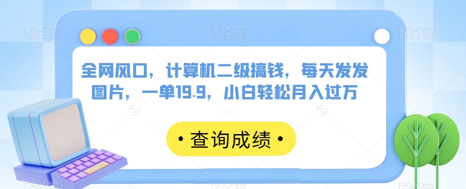 全网风口，计算机二级搞钱，每天发发图片，一单19.9，小白轻松月入过万【揭秘】-51资源库