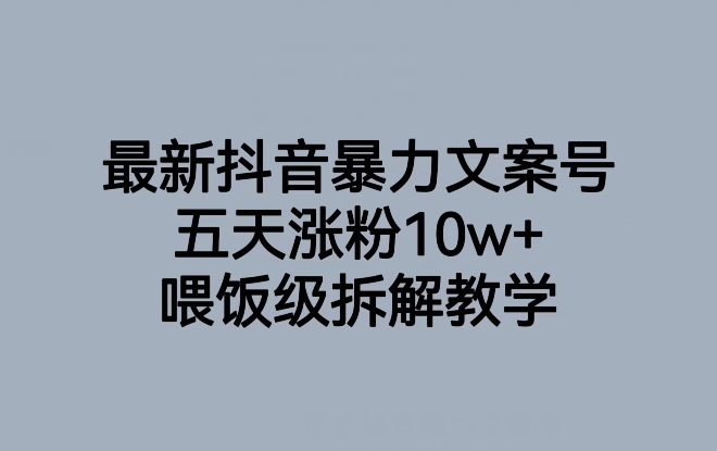 最新抖音暴力文案号，五天涨粉10w+，喂饭级拆解教学-51资源库