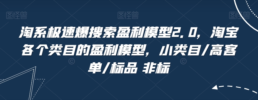 淘系极速爆搜索盈利模型2.0，淘宝各个类目的盈利模型，小类目/高客单/标品 非标-51资源库
