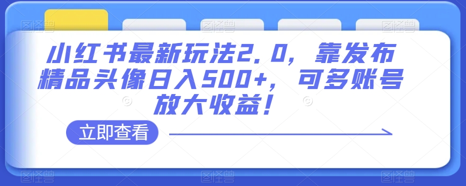 小红书最新玩法2.0，靠发布精品头像日入500+，可多账号放大收益！【揭秘】-51资源库