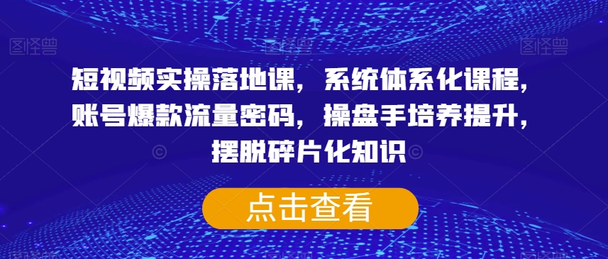 短视频实操落地课，系统体系化课程，账号爆款流量密码，操盘手培养提升，摆脱碎片化知识-51资源库