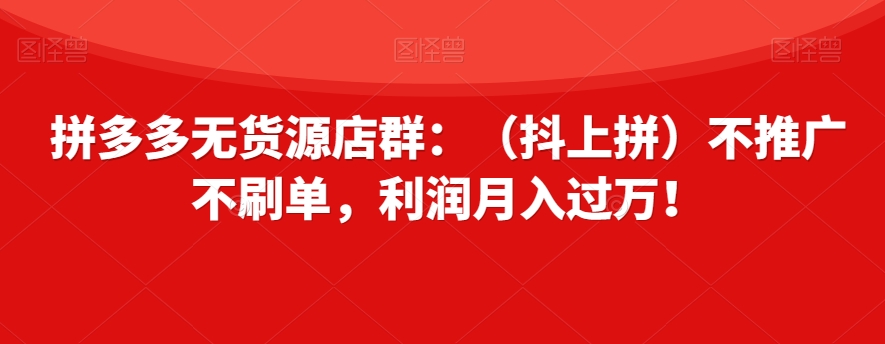 拼多多无货源店群：（抖上拼）不推广不刷单，利润月入过万！【揭秘】-51资源库