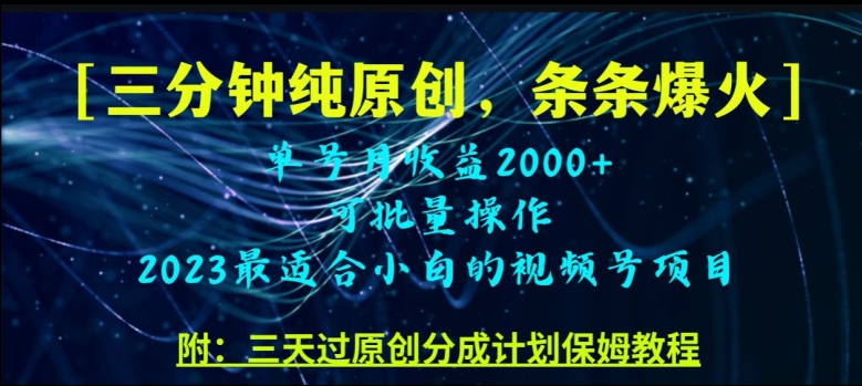 三分钟制作视频号纯原创，条条爆款，轻松月入过万【揭秘】-51资源库