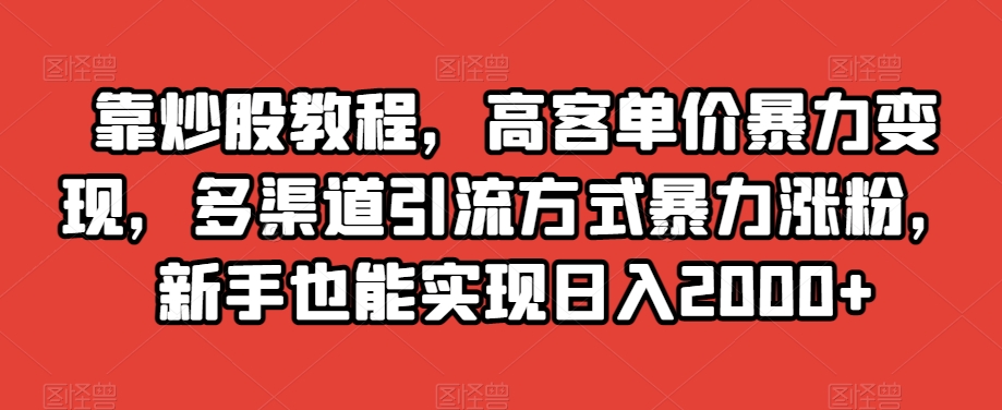 靠炒股教程，高客单价暴力变现，多渠道引流方式暴力涨粉，新手也能实现日入2000+【揭秘】-51资源库