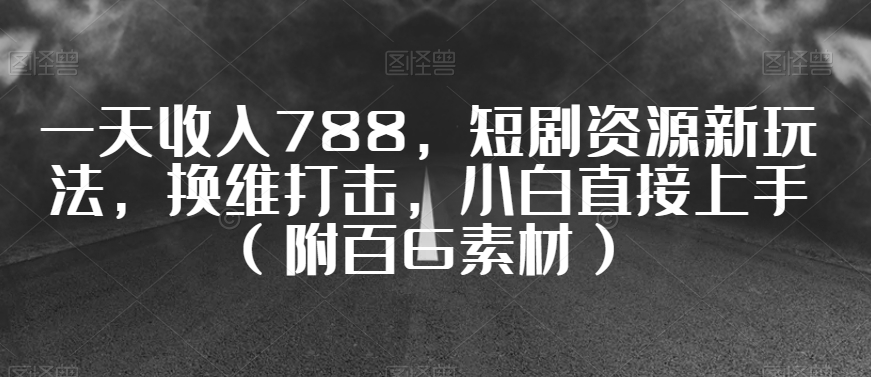 一天收入788，短剧资源新玩法，换维打击，小白直接上手（附百G素材）【揭秘】-51资源库