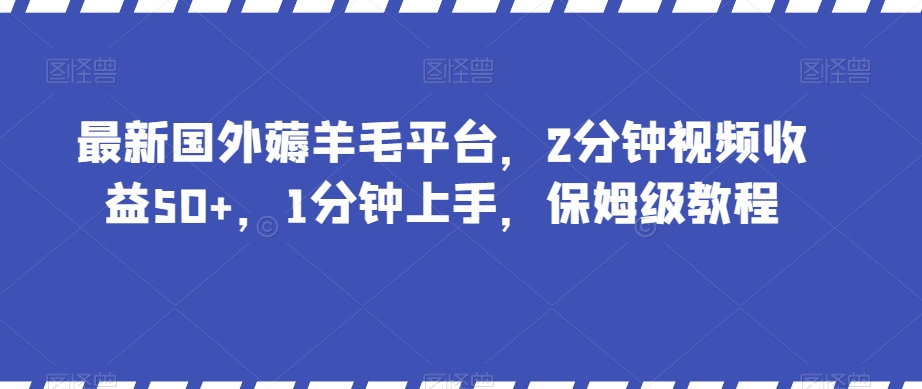 最新国外薅羊毛平台，2分钟视频收益50+，1分钟上手，保姆级教程【揭秘】-51资源库