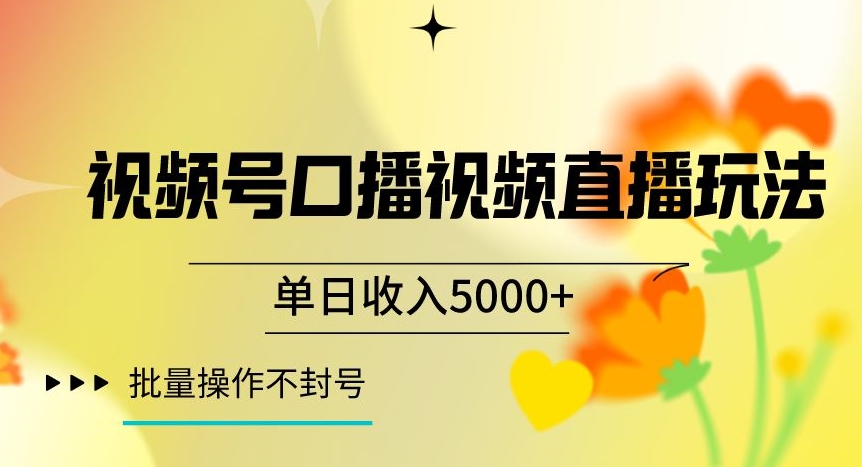 视频号囗播视频直播玩法，单日收入5000+，批量操作不封号【揭秘】-51资源库