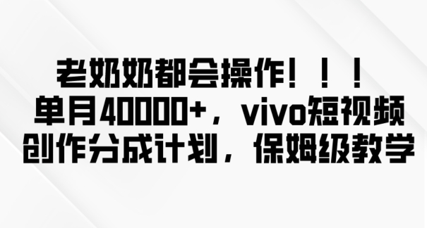 老奶奶都会操作，新平台无脑操作，单月40000+，vivo短视频创作分成计划【揭秘】-51资源库