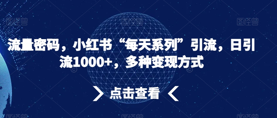 流量密码，小红书“每天系列”引流，日引流1000+，多种变现方式【揭秘】-51资源库