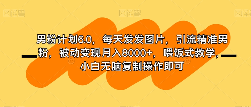 男粉计划6.0，每天发发图片，引流精准男粉，被动变现月入8000+，喂饭式教学，小白无脑复制操作即可-51资源库