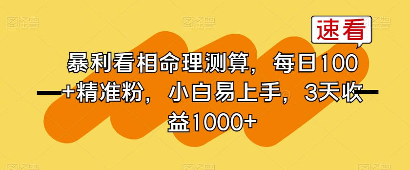 暴利看相命理测算，每日100+精准粉，小白易上手，3天收益1000+【揭秘】-51资源库