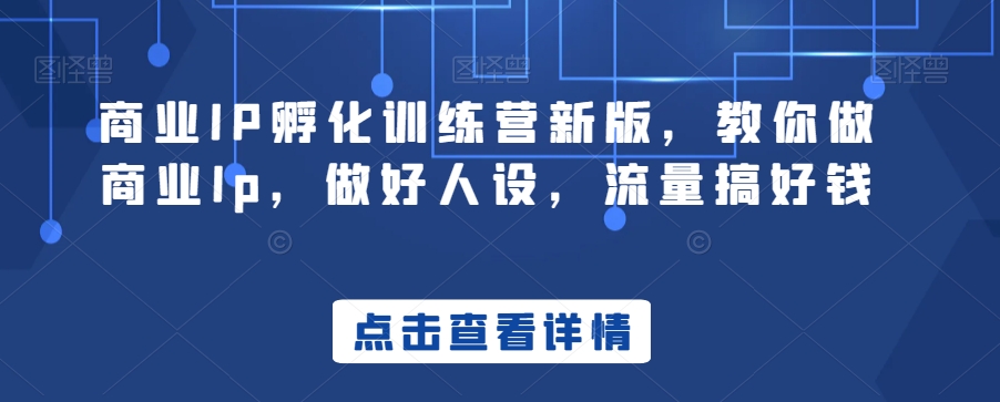 商业IP孵化训练营新版，教你做商业Ip，做好人设，流量搞好钱-51资源库