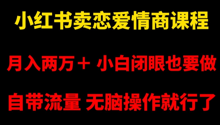 小红书卖恋爱情商课程，月入两万＋，小白闭眼也要做，自带流量，无脑操作就行了【揭秘】-51资源库
