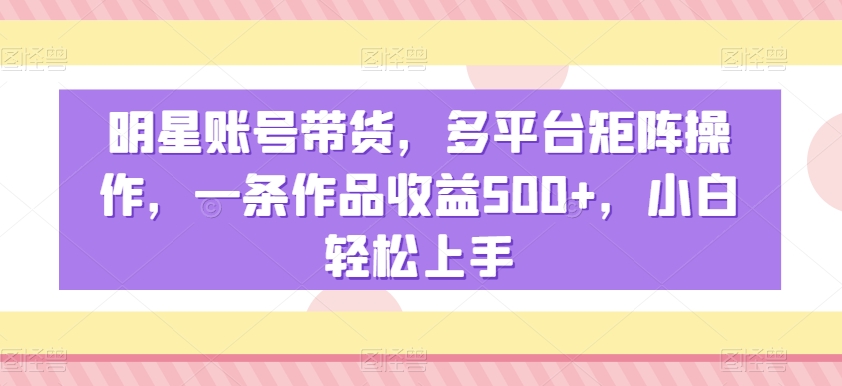 明星账号带货，多平台矩阵操作，一条作品收益500+，小白轻松上手【揭秘】-51资源库