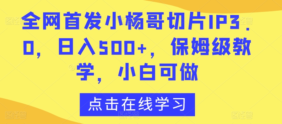 全网首发小杨哥切片IP3.0，日入500+，保姆级教学，小白可做【揭秘】-51资源库