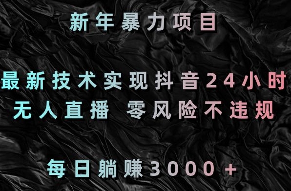新年暴力项目，最新技术实现抖音24小时无人直播，零风险不违规，每日躺赚3000＋【揭秘】-51资源库