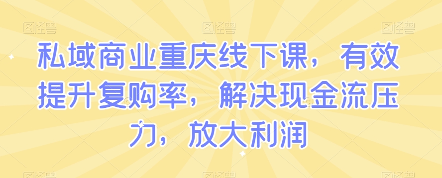私域商业重庆线下课，有效提升复购率，解决现金流压力，放大利润-51资源库