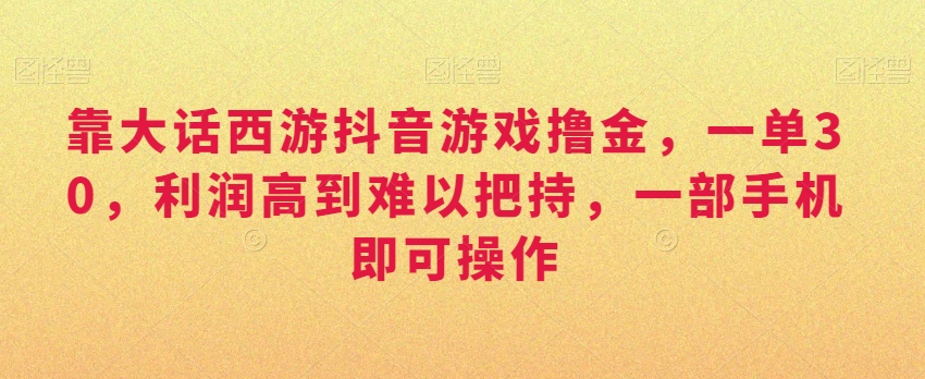 靠大话西游抖音游戏撸金，一单30，利润高到难以把持，一部手机即可操作，日入3000+【揭秘】-51资源库