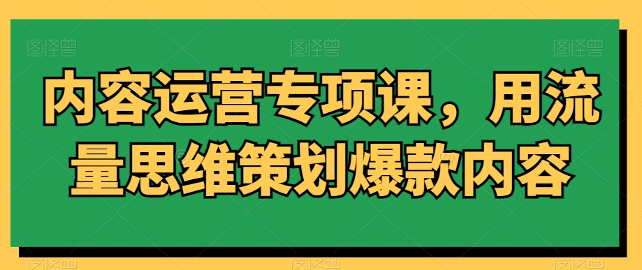 内容运营专项课，用流量思维策划爆款内容-51资源库
