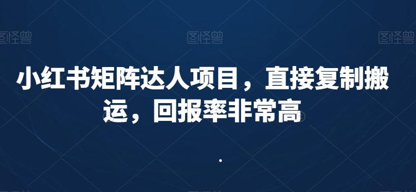 小红书矩阵达人项目，直接复制搬运，回报率非常高-51资源库