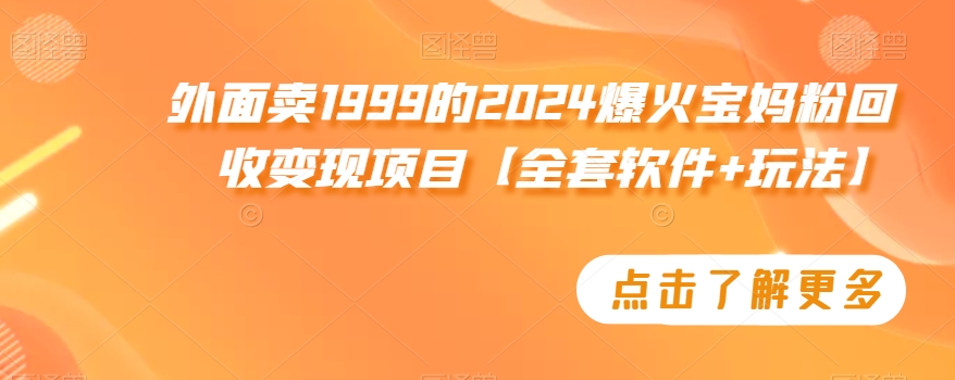 外面卖1999的2024爆火宝妈粉回收变现项目【全套软件+玩法】【揭秘】-51资源库