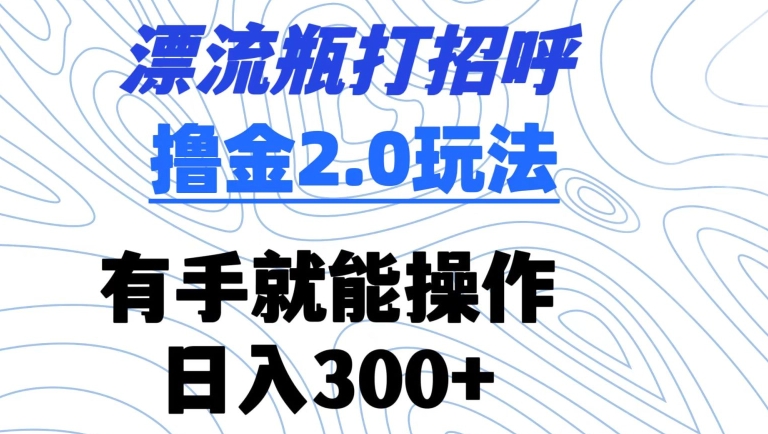 漂流瓶打招呼撸金2.0玩法，有手就能做，日入300+【揭秘】-51资源库