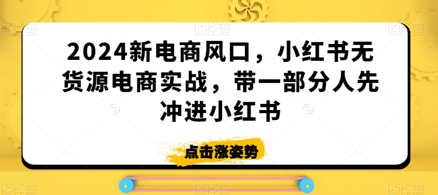 2024新电商风口，小红书无货源电商实战，带一部分人先冲进小红书-51资源库
