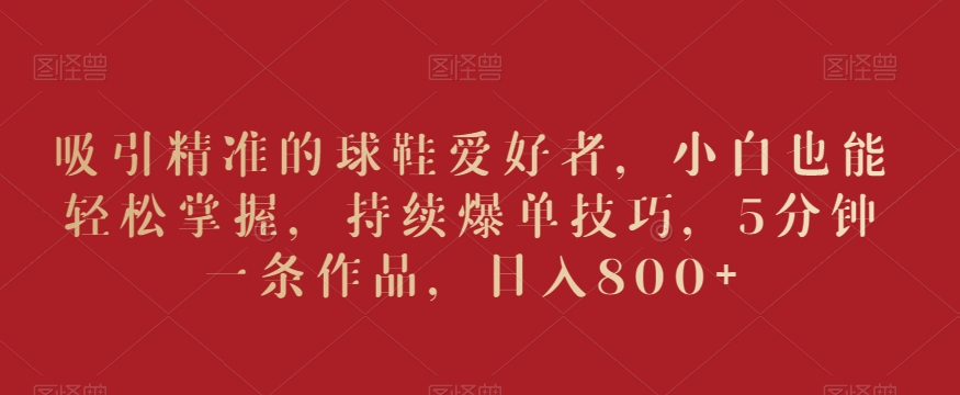 吸引精准的球鞋爱好者，小白也能轻松掌握，持续爆单技巧，5分钟一条作品，日入800+【揭秘】-51资源库