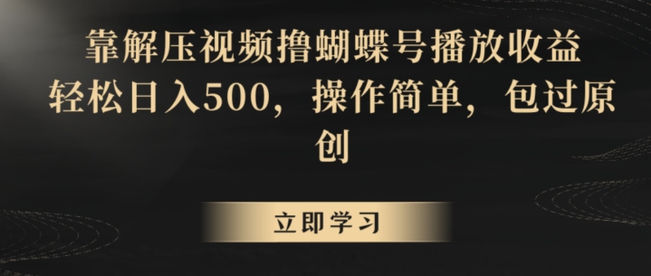 靠解压视频撸蝴蝶号播放收益，轻松日入500，操作简单，包过原创【揭秘】-51资源库