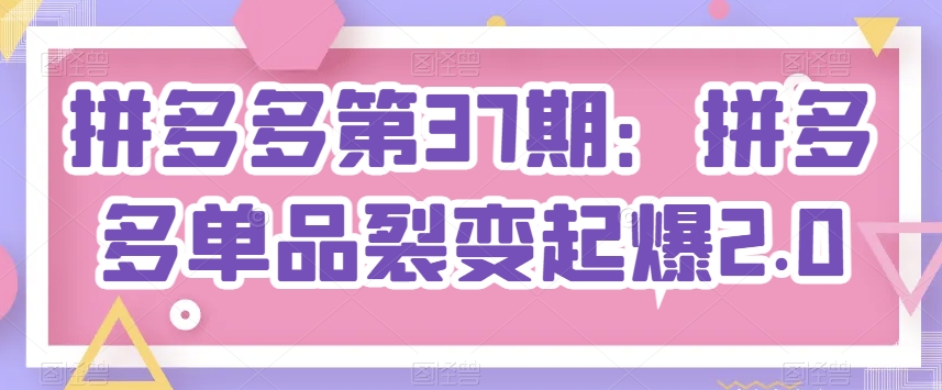 拼多多第37期：拼多多单品裂变起爆2.0-51资源库