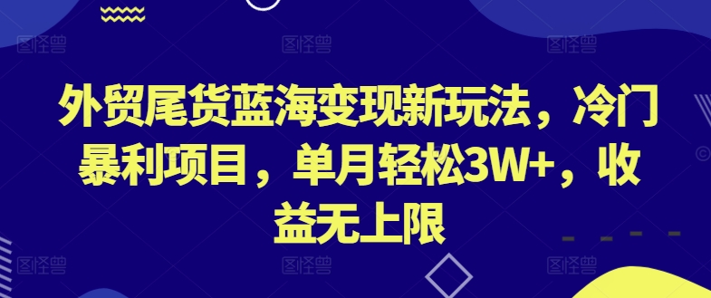 外贸尾货蓝海变现新玩法，冷门暴利项目，单月轻松3W+，收益无上限【揭秘】-51资源库
