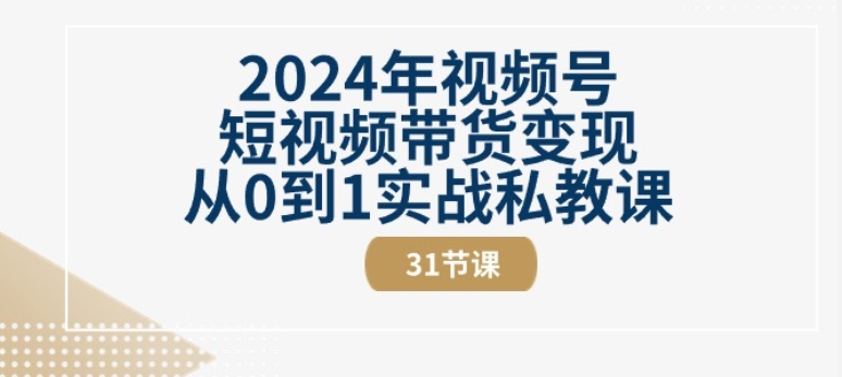 2024年视频号短视频带货变现从0到1实战私教课(31节视频课)-51资源库