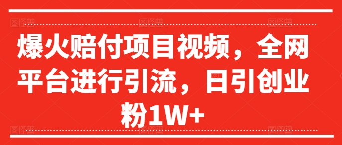爆火赔付项目视频，全网平台进行引流，日引创业粉1W+【揭秘】-51资源库