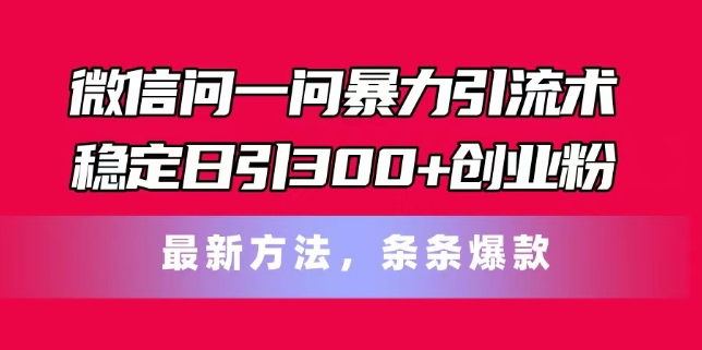 微信问一问暴力引流术，稳定日引300+创业粉，最新方法，条条爆款【揭秘】-51资源库